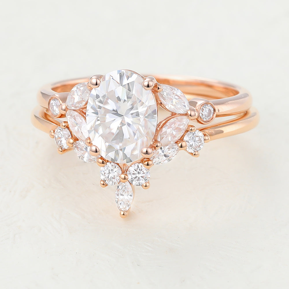 1.33 CT Oval Moissanite Cluster Bridal Ring Set - Camila Brown