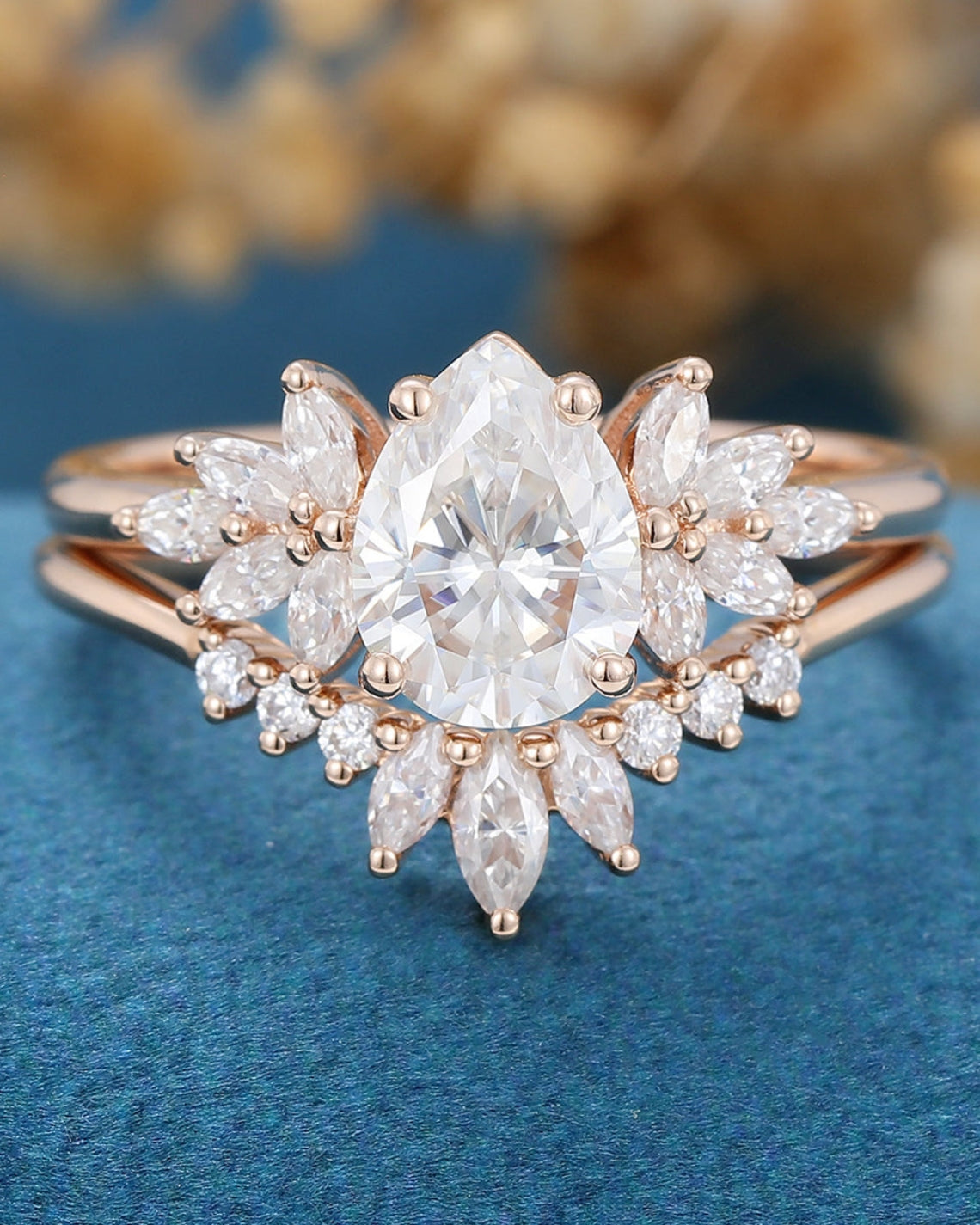 1.0 CT Pear Shaped Moissanite Cluster Bridal Set - Camila Brown