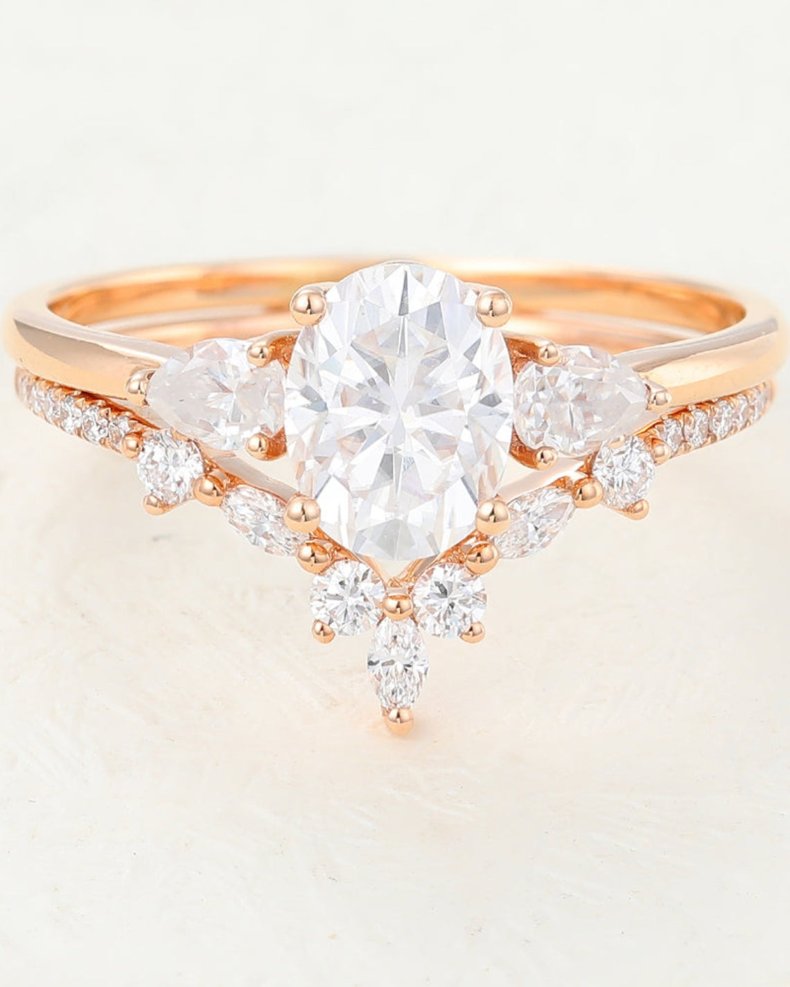 1.33 CT Oval Moissanite Three Stones Bridal Ring Set - Camila Brown