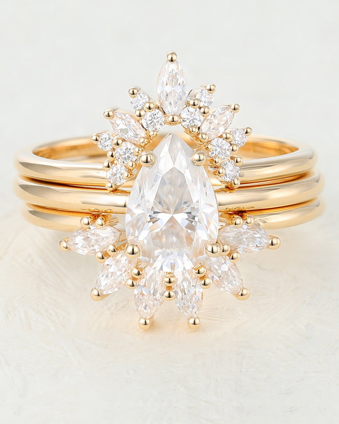 1.50 CT Pear Moissanite Solitaire Bridal Ring Set - Camila Brown