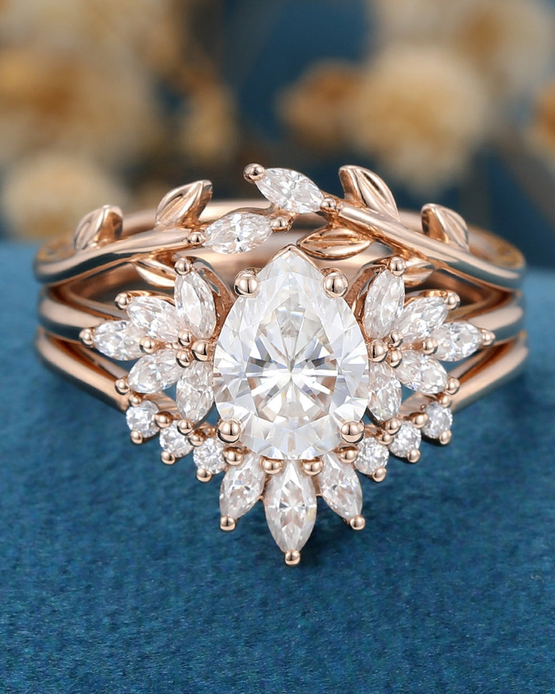 1.0 CT Pear Shaped Moissanite Cluster Bridal Set - Camila Brown