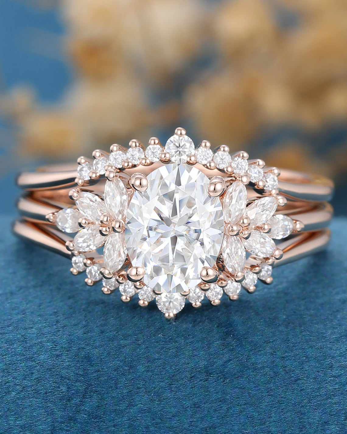 1.33 CT Oval Shaped Moissanite Cluster Bridal Set - Camila Brown