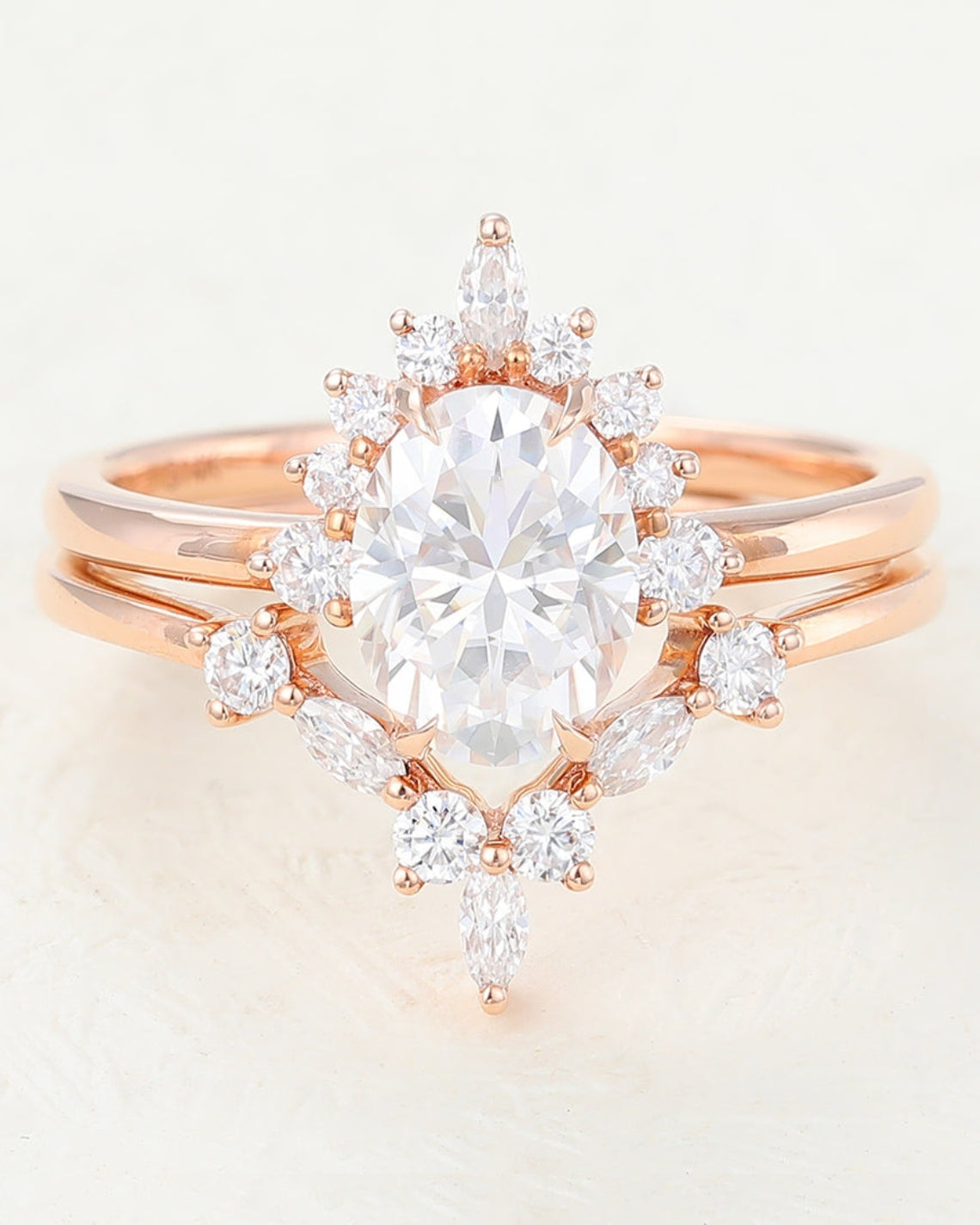 1.33 CT Oval Moissanite Cluster Bridal Ring Set - Camila Brown