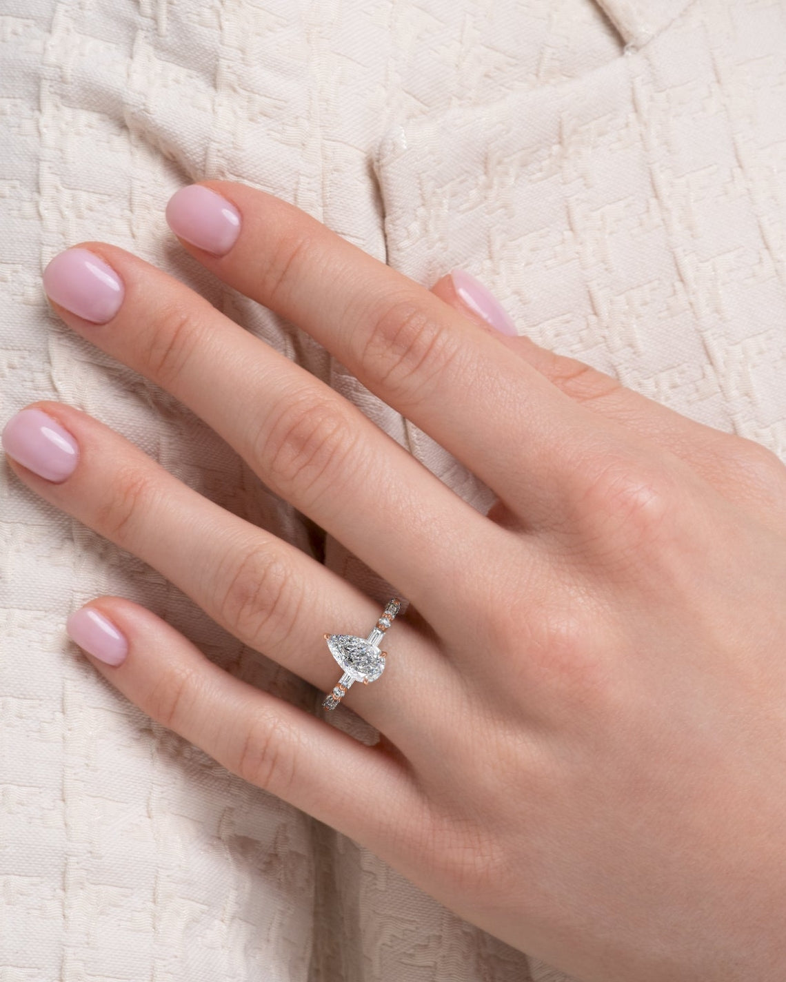 2.0 - 4.0 CT Pear Cut  Lab Grown Diamond Hidden Halo & Pave Engagement Ring