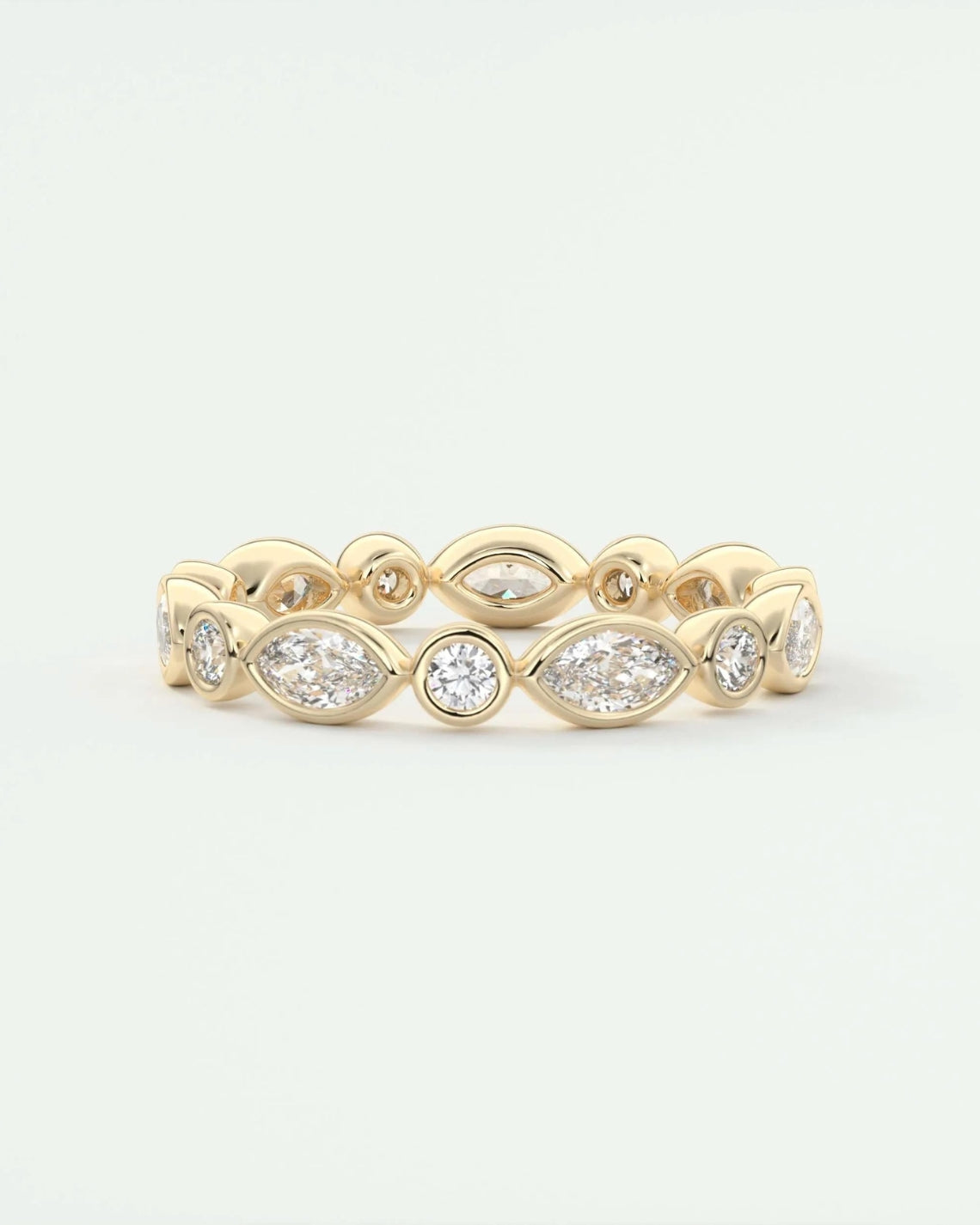 0.98 TCW Marquise & Round CVD Diamond Bezel Setting Wedding Band - Camila Brown