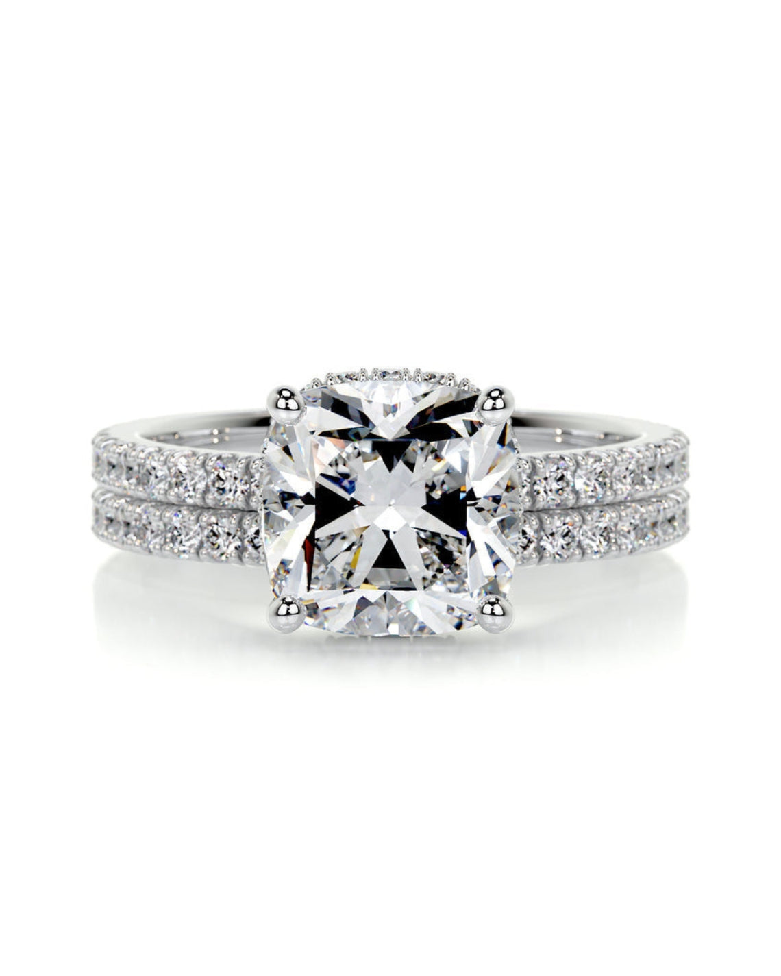 2.0 CT Cushion Hidden Halo & Pave F-VS Loose Diamond Bridal Set - Camila Brown
