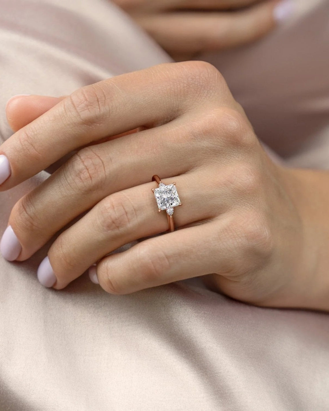 1.0 - 3.0 CT Princess Cut  Lab Grown Diamond Three Stone Style Engagement Ring