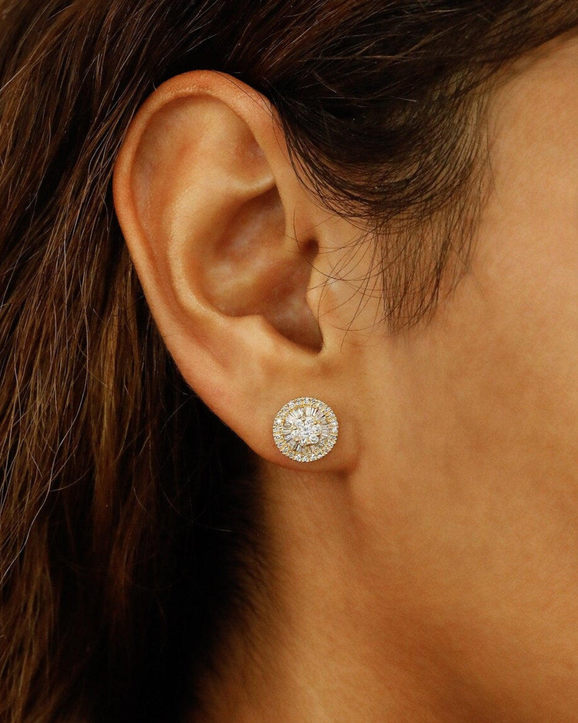 0.83 TCW Round & Baguette Moissanite Diamond Cluster Stud Earrings - Camila Brown