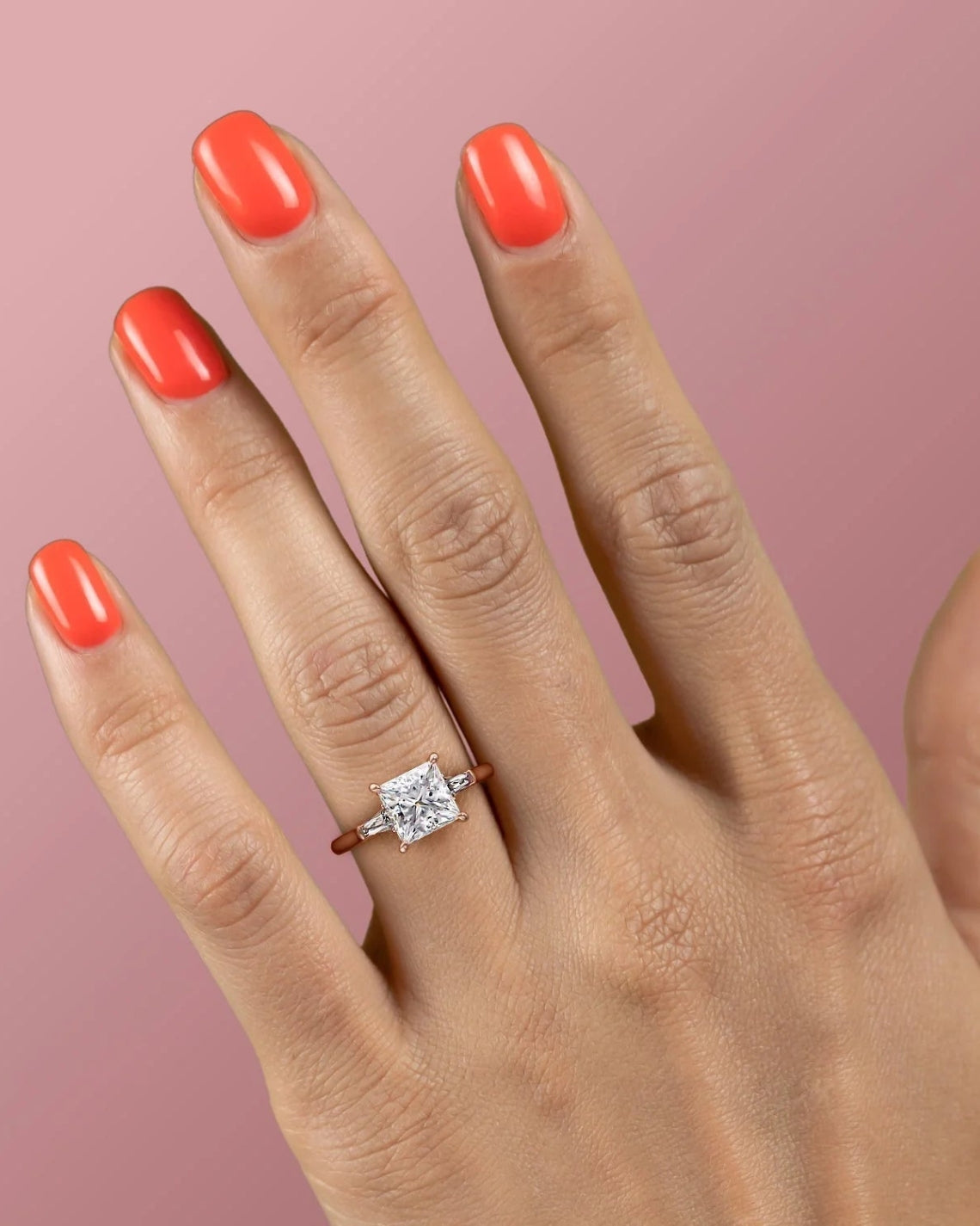 1.0 -3.0 CT Princess Shape  Three Stone Style Engagement Ring