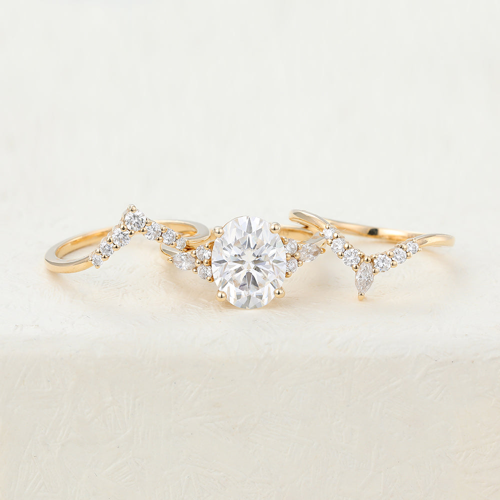 3.0 CT Oval Moissanite Cluster Bridal Ring Set - Camila Brown