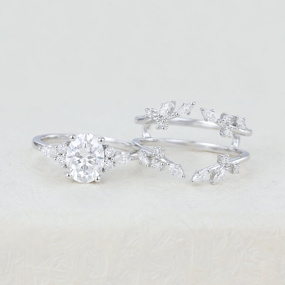 1.33 CT Oval Moissanite Vintage Cluster Bridal Ring Set - Camila Brown