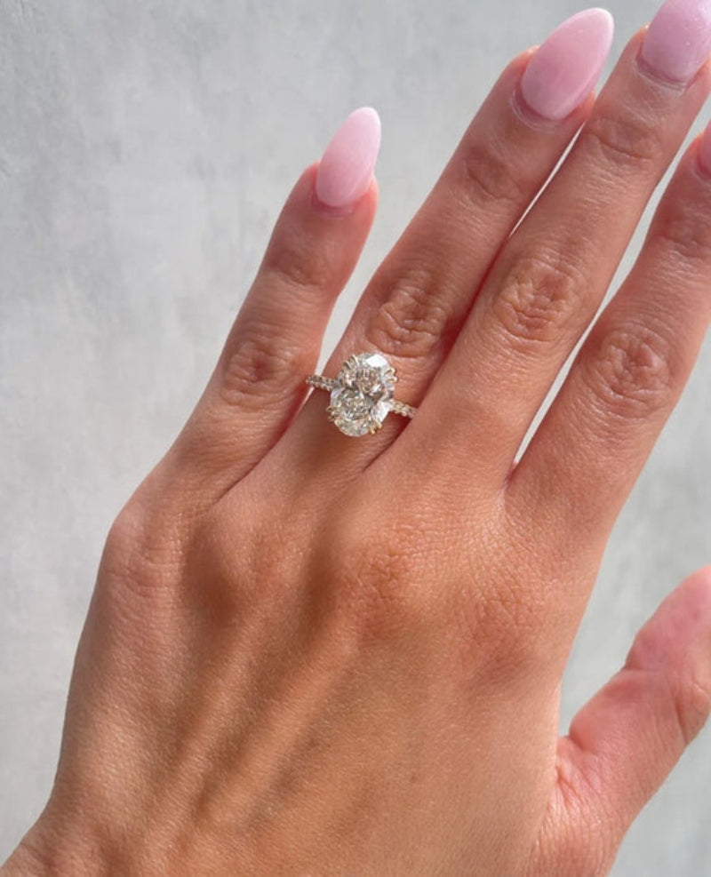 1.0 CT-3.0 CT Oval F/VVS2 CVD Diamond Pave Setting Engagement Ring - Camila Brown