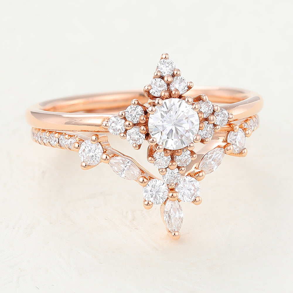 0.22 CT Round Moissanite Cluster Bridal Ring Set - Camila Brown