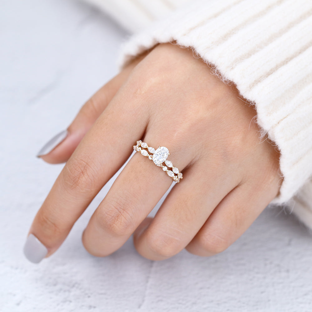 0.84 CT Oval Moissanite Solitaire Bridal Ring Set - Camila Brown