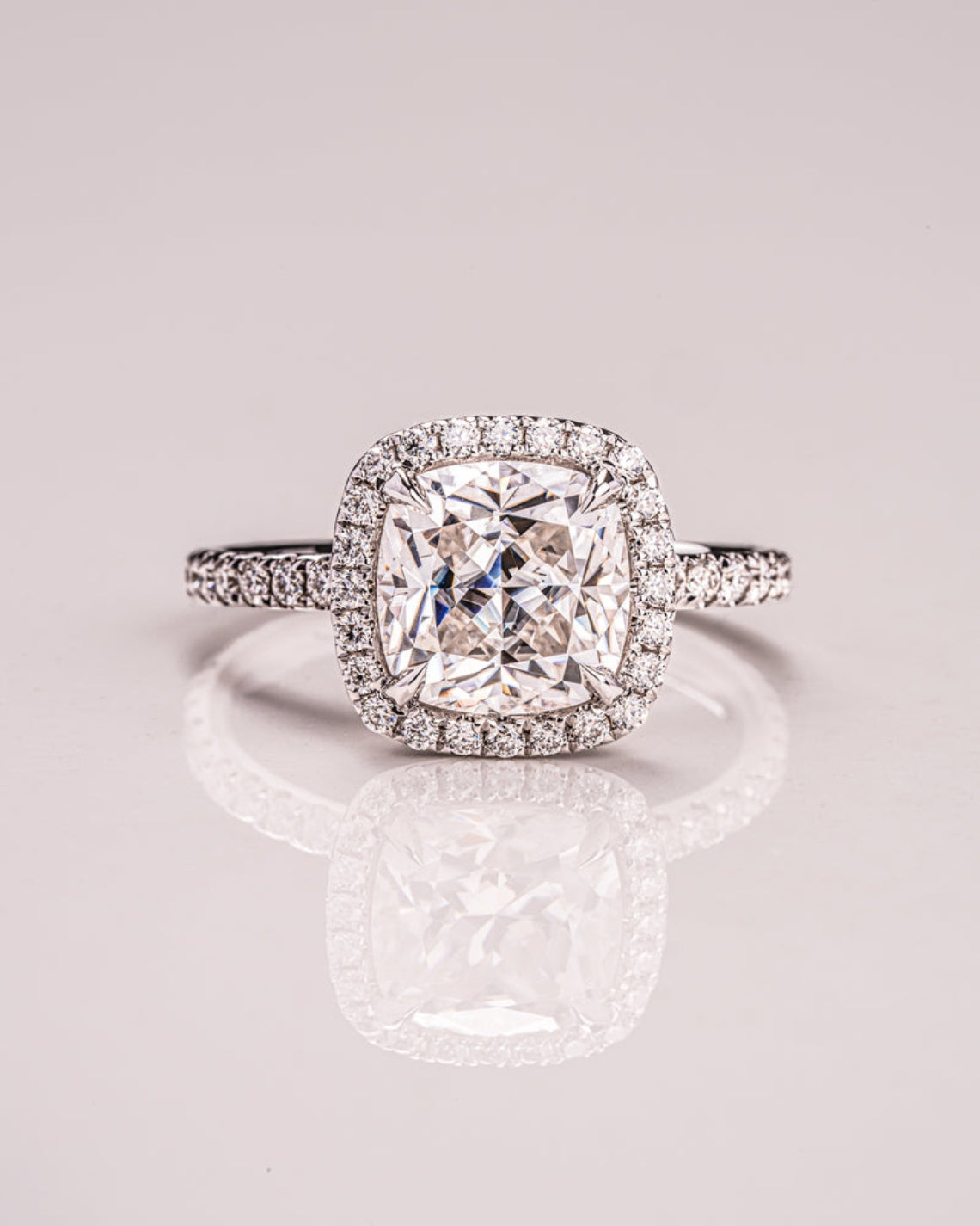 1.80 - 3.80 CT Cushion F/VS1 CVD Diamond Halo Pave Setting Engagement Ring - Camila Brown