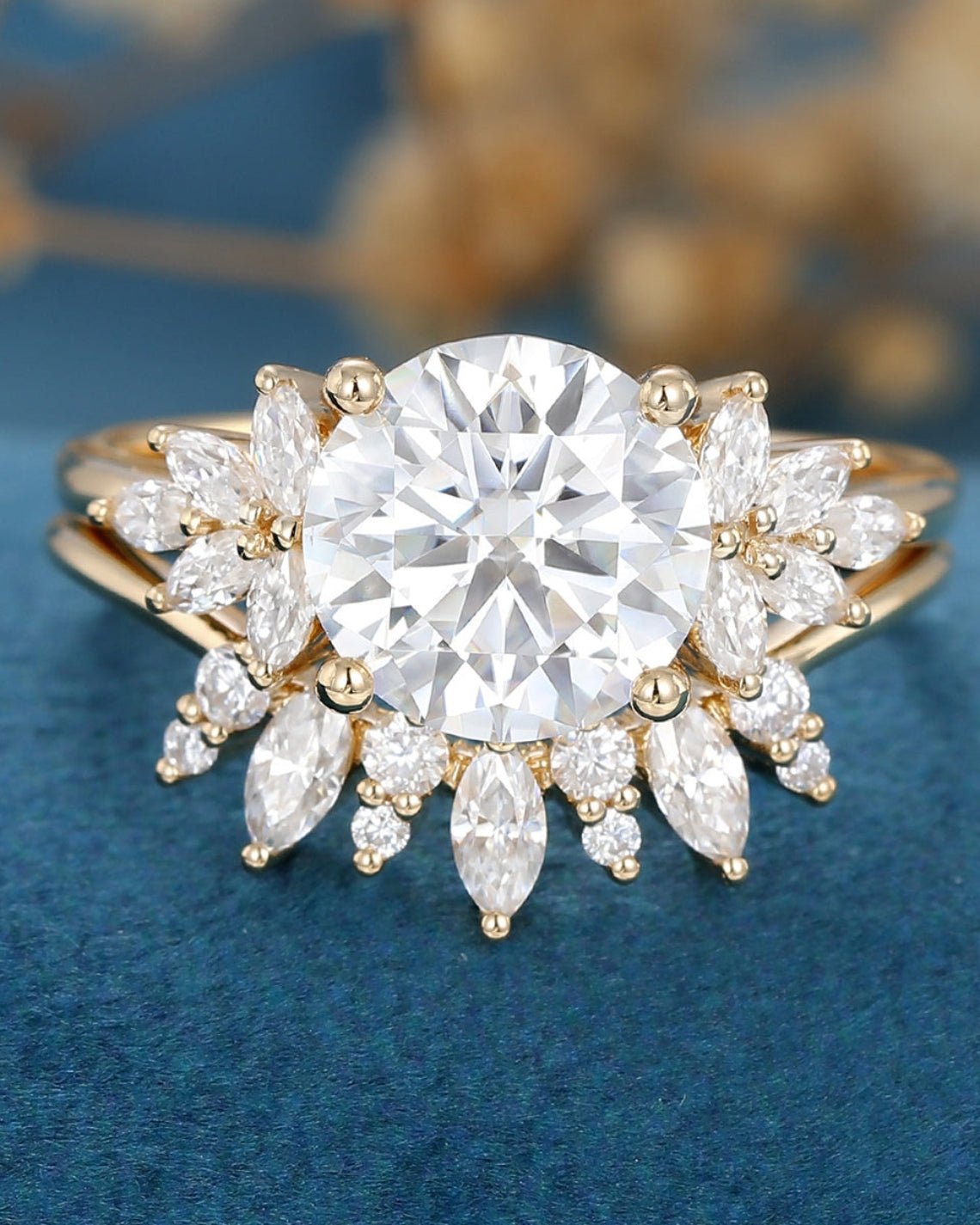 1.90 CT Round Shaped Moissanite Cluster Bridal Set - Camila Brown