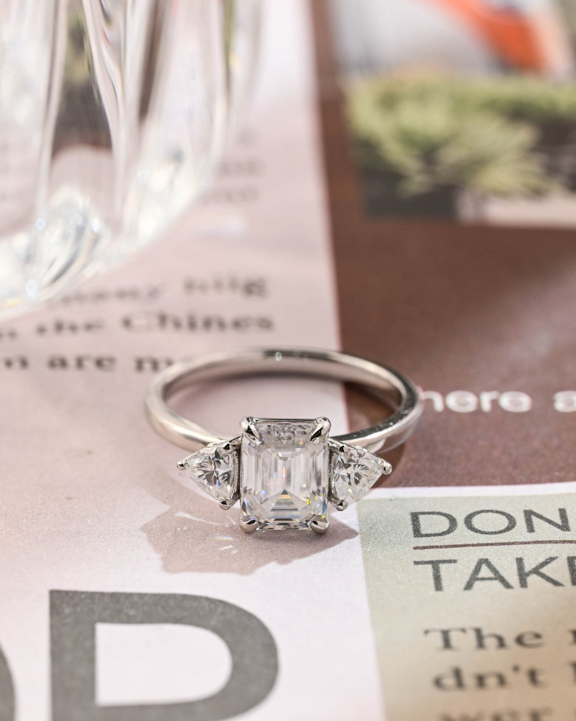 1.0-3.0 CT Emerald E/VS1 CVD Diamond Three Stone Style Engagement Ring - Camila Brown