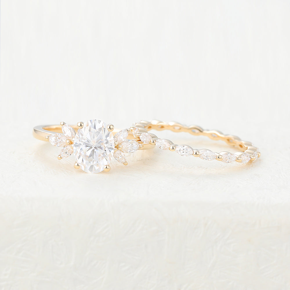 1.33 CT Oval Moissanite Cluster Bridal Ring Set - Camila Brown