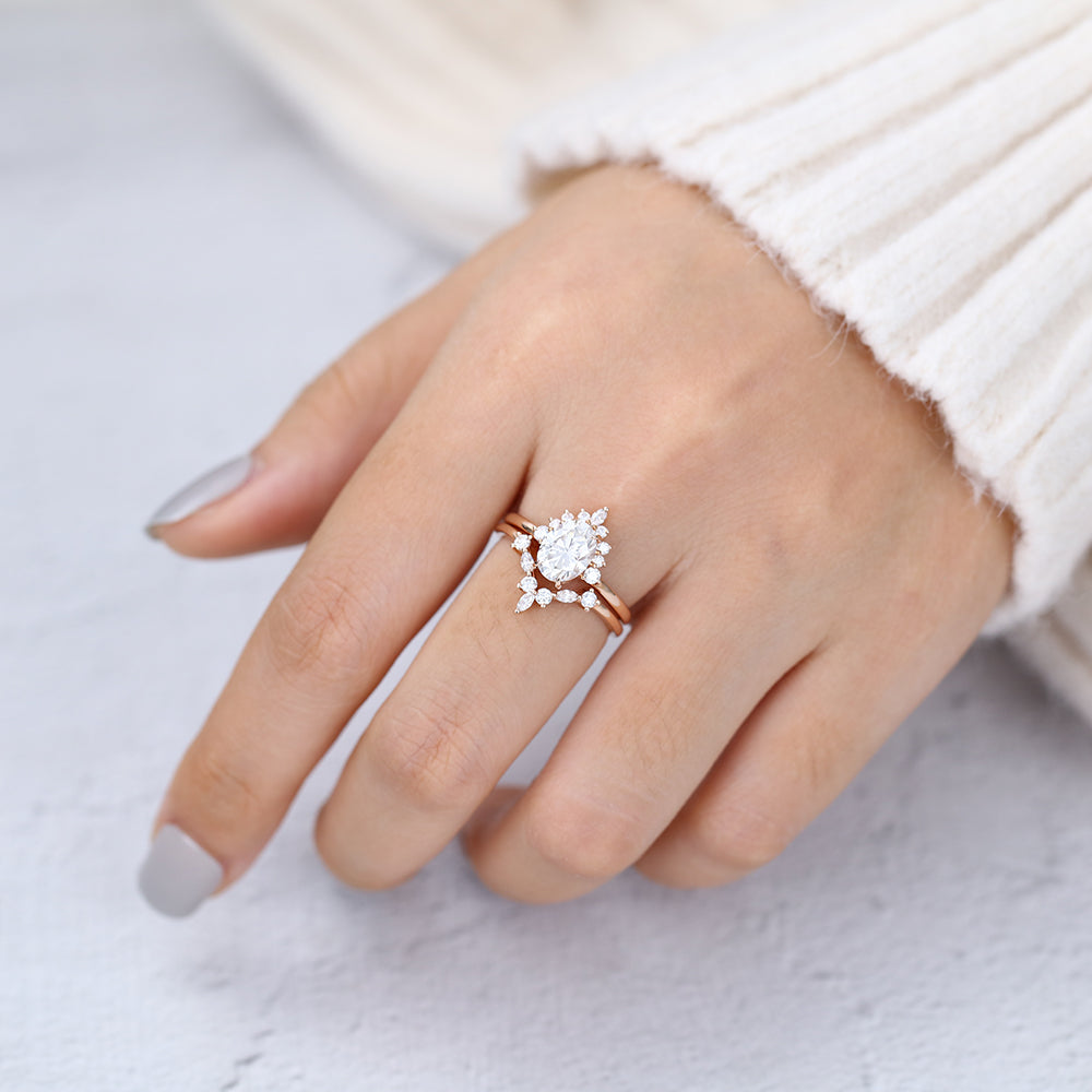 1.33 CT Oval Moissanite Cluster Bridal Ring Set - Camila Brown