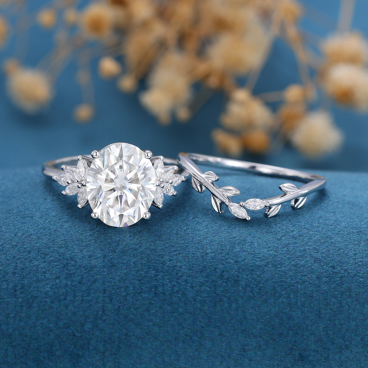 3.74 CT Oval Shaped Moissanite Cluster Bridal Set - Camila Brown