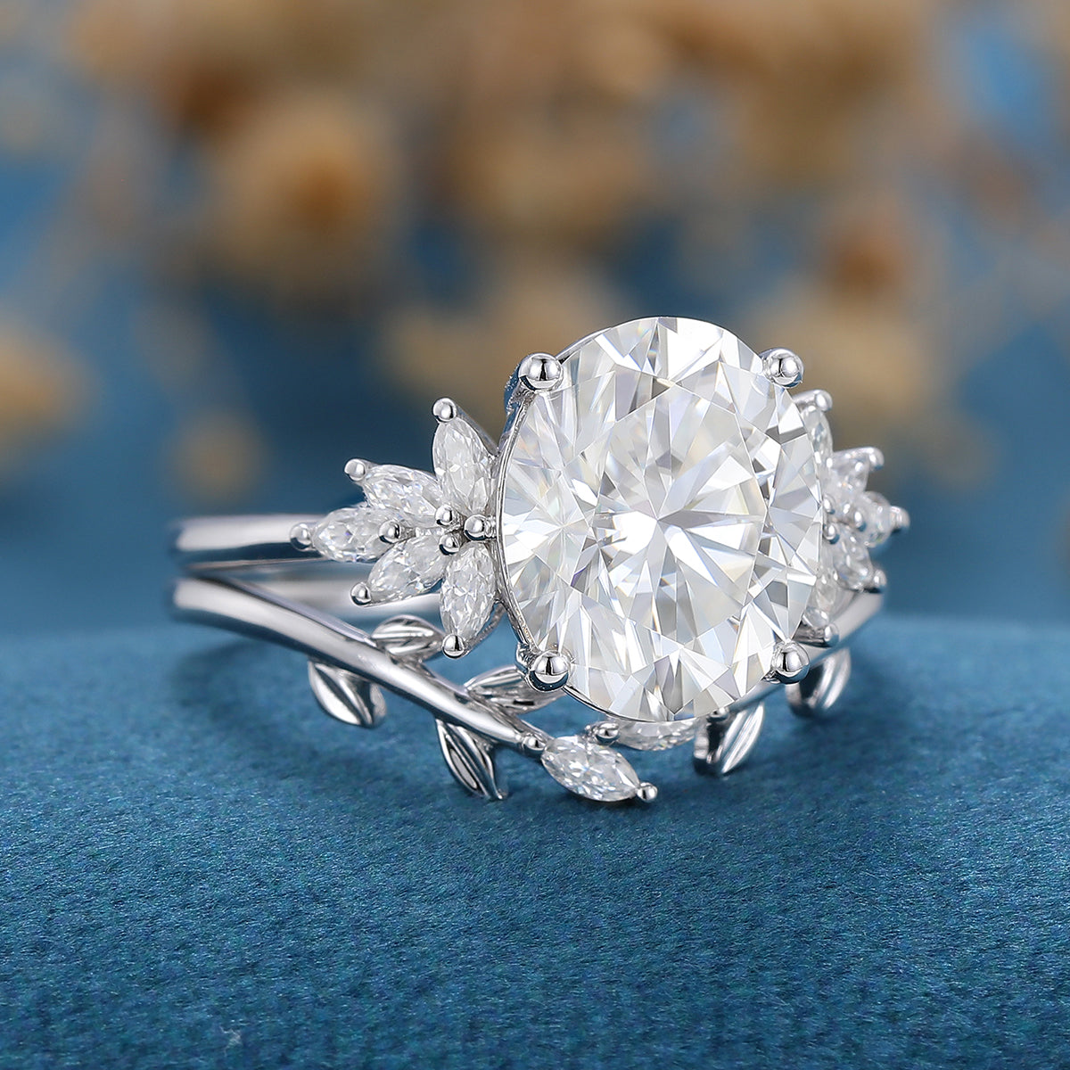 3.74 CT Oval Shaped Moissanite Cluster Bridal Set - Camila Brown