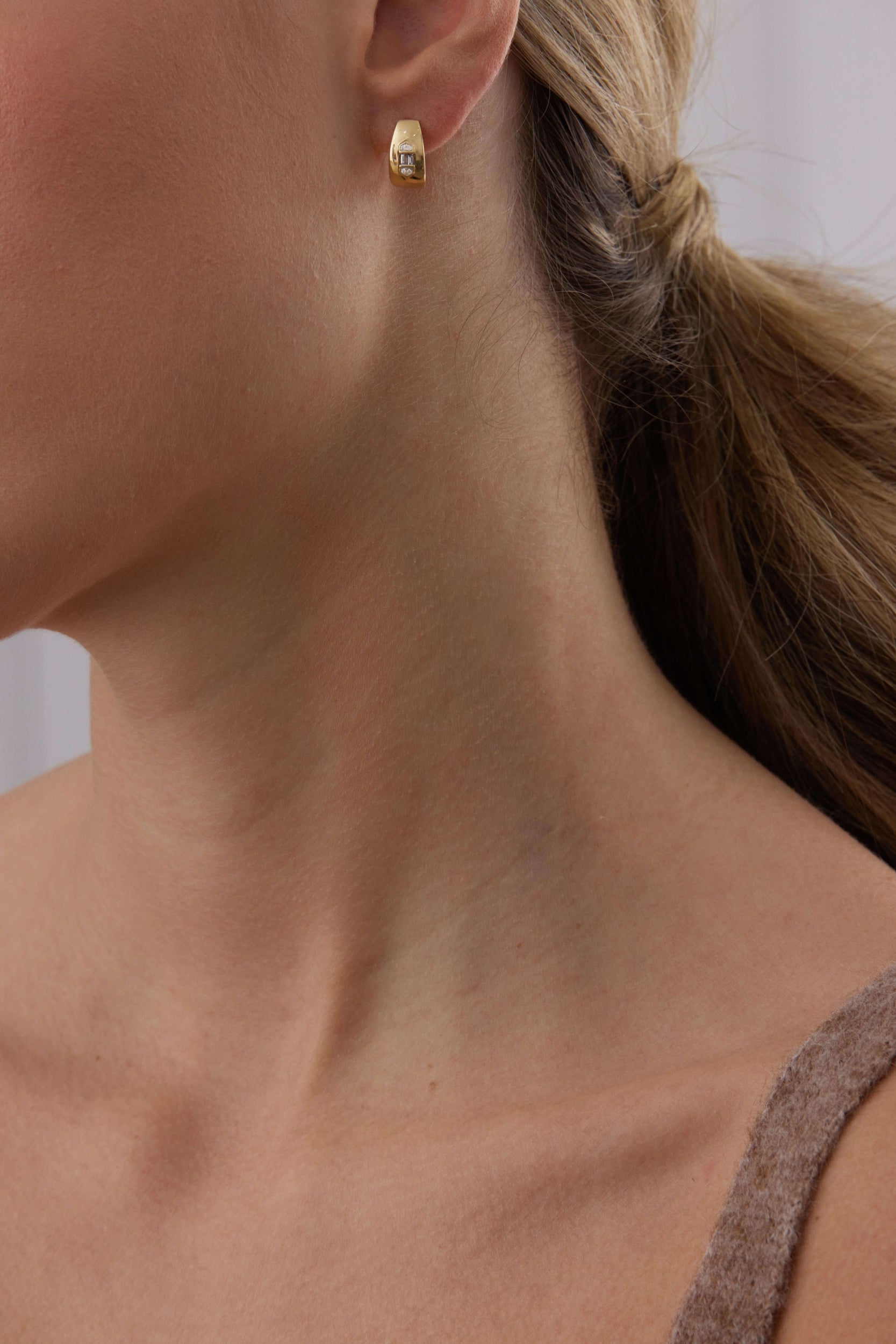 0.17 TCW Round & Baguette Moissanite Diamond Huggie Earrings - Camila Brown