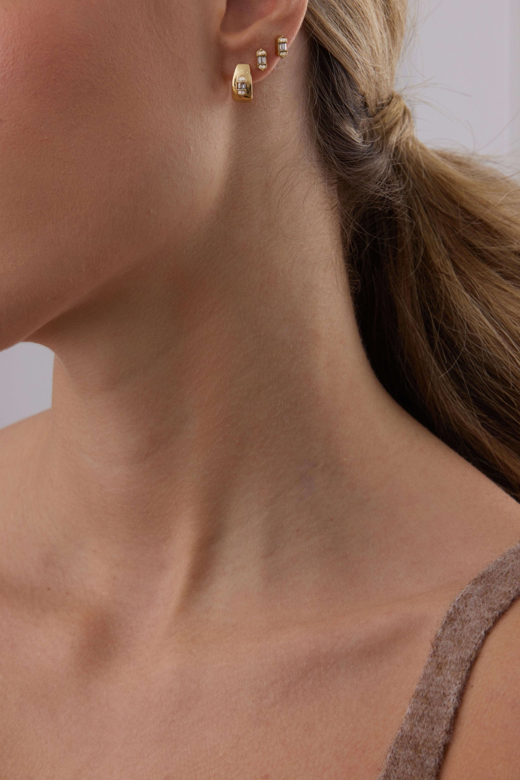 0.17 TCW Round & Baguette Moissanite Diamond Huggie Earrings - Camila Brown