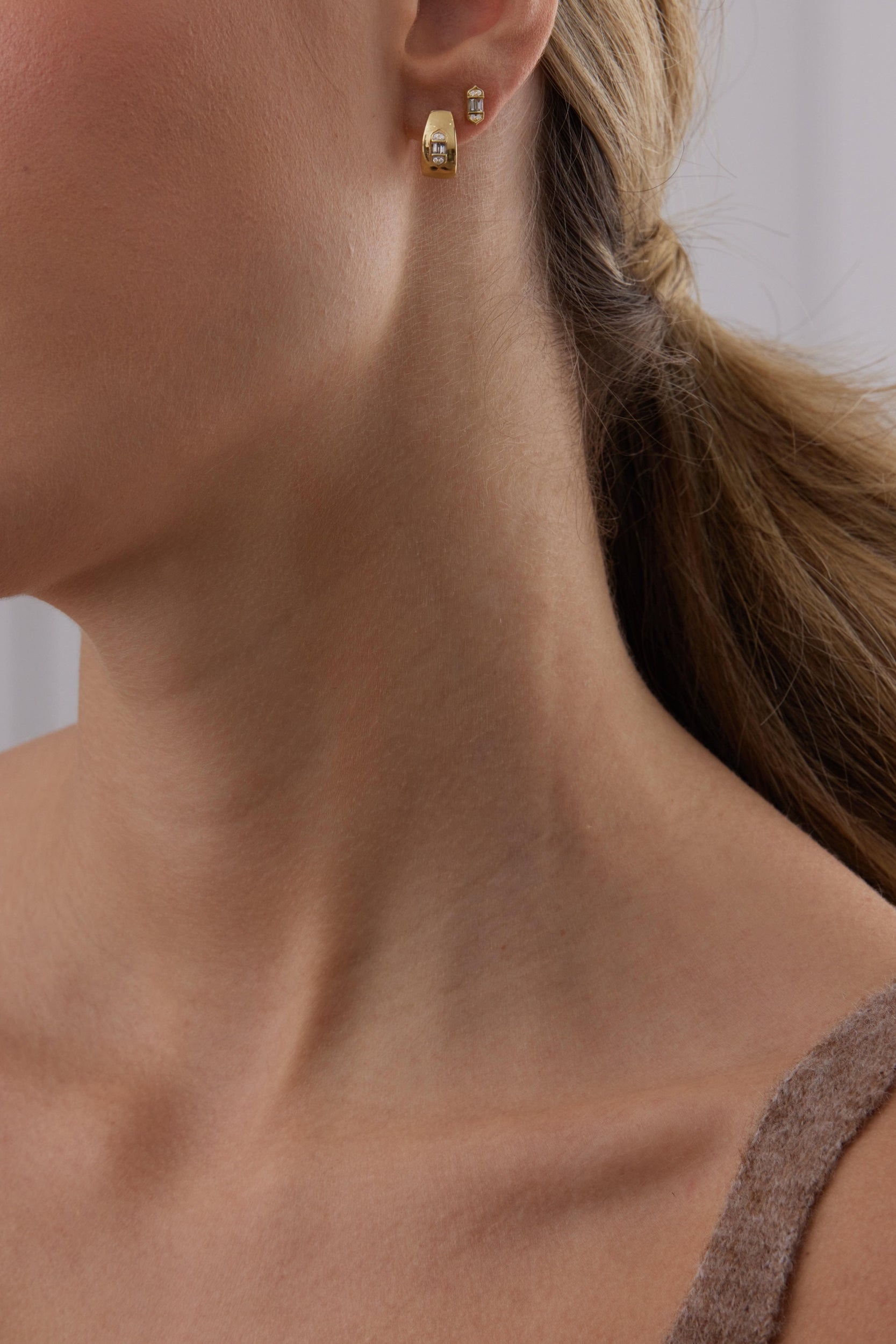 0.17 TCW Round & Baguette Moissanite Diamond Huggie Earrings - Camila Brown