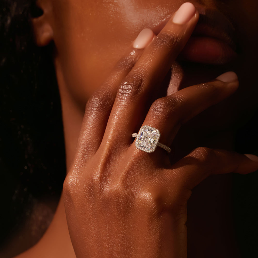 2.0 Carats Lab Grown Diamond Radiant Shape F-VS1 Halo Triple Pave Engagement Ring - Camila Brown