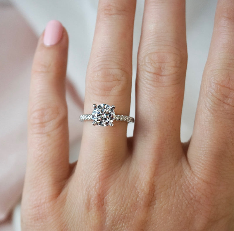 1.0 Carats Lab Grown Diamond Round Shape E-VS1 Pave Engagement Ring - Camila Brown