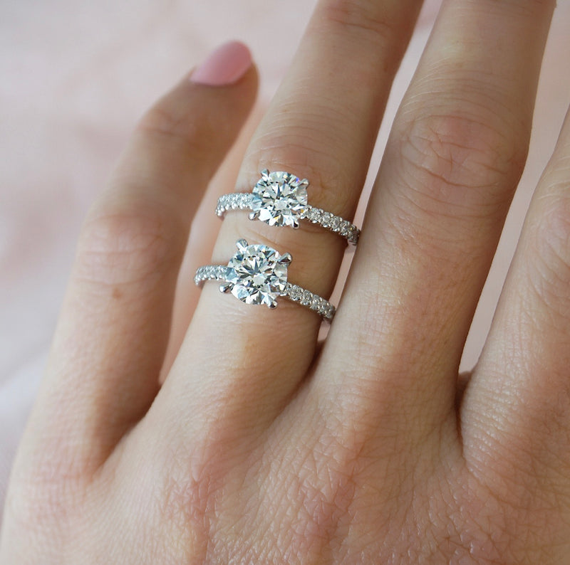 1.0 Carats Lab Grown Diamond Round Shape E-VS1 Pave Engagement Ring - Camila Brown