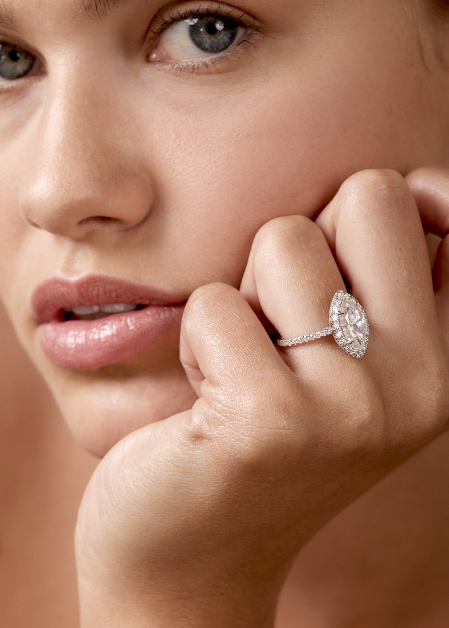 2.50 CT Marquise Shaped Moissanite Halo & Pave Engagement Ring