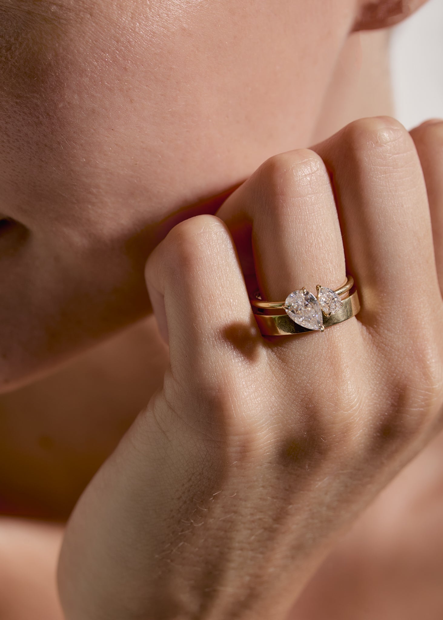 2.0 CT Pear Shaped Moissanite Two Stone Engagement Ring