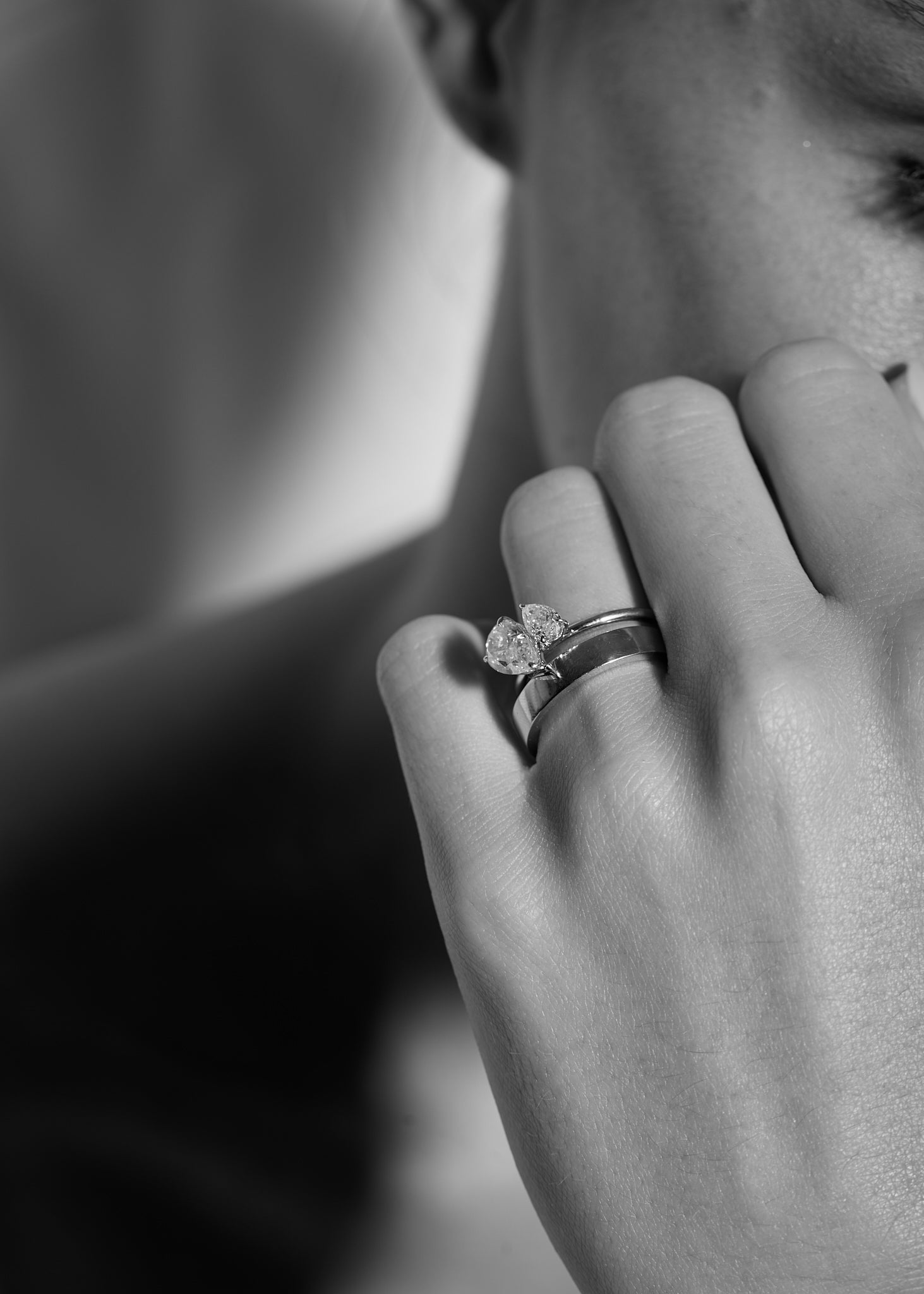 2.0 CT Pear Shaped Moissanite Two Stone Engagement Ring