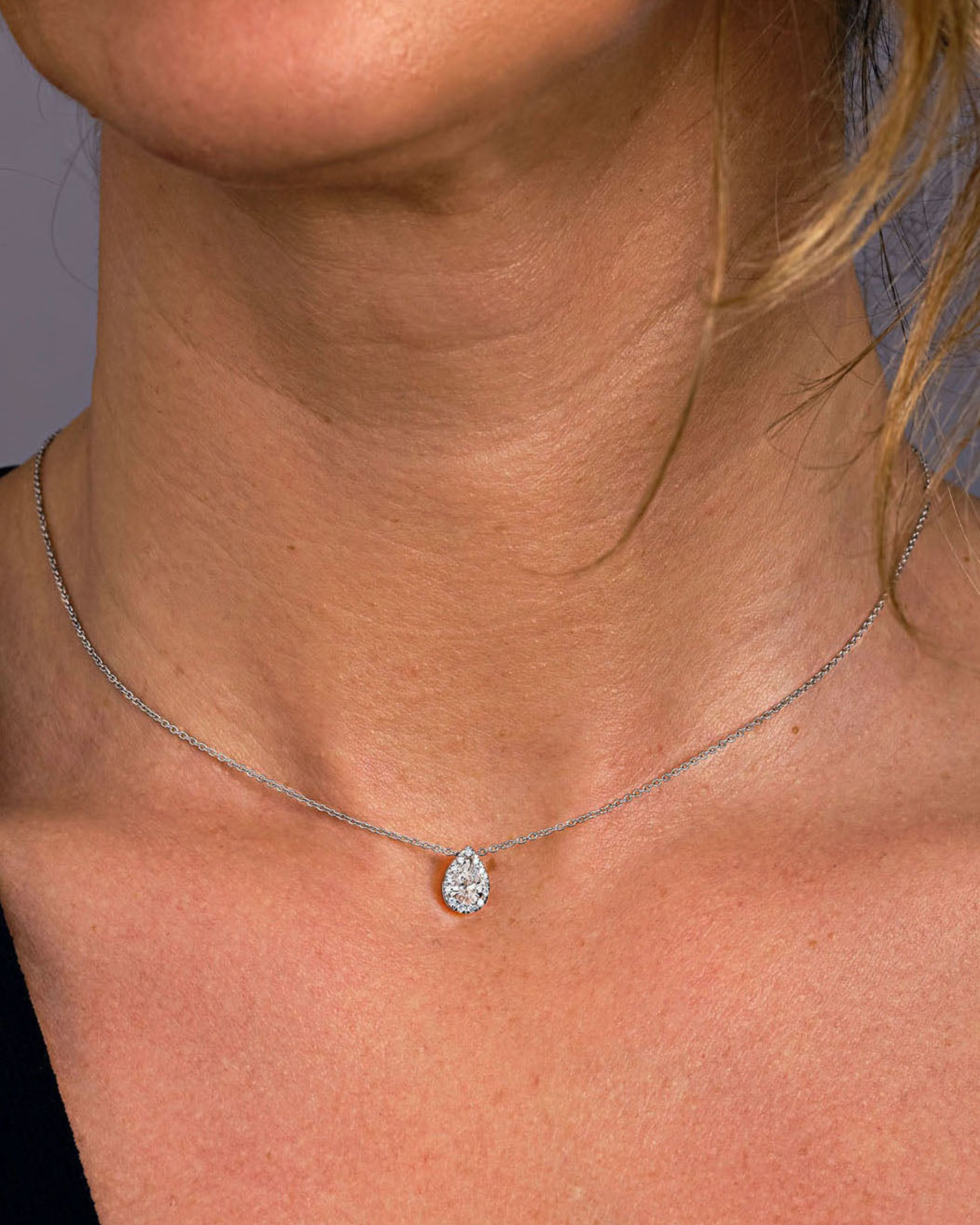 0.50 CT Pear Moissanite Diamond Halo Pendent Necklace - Camila Brown