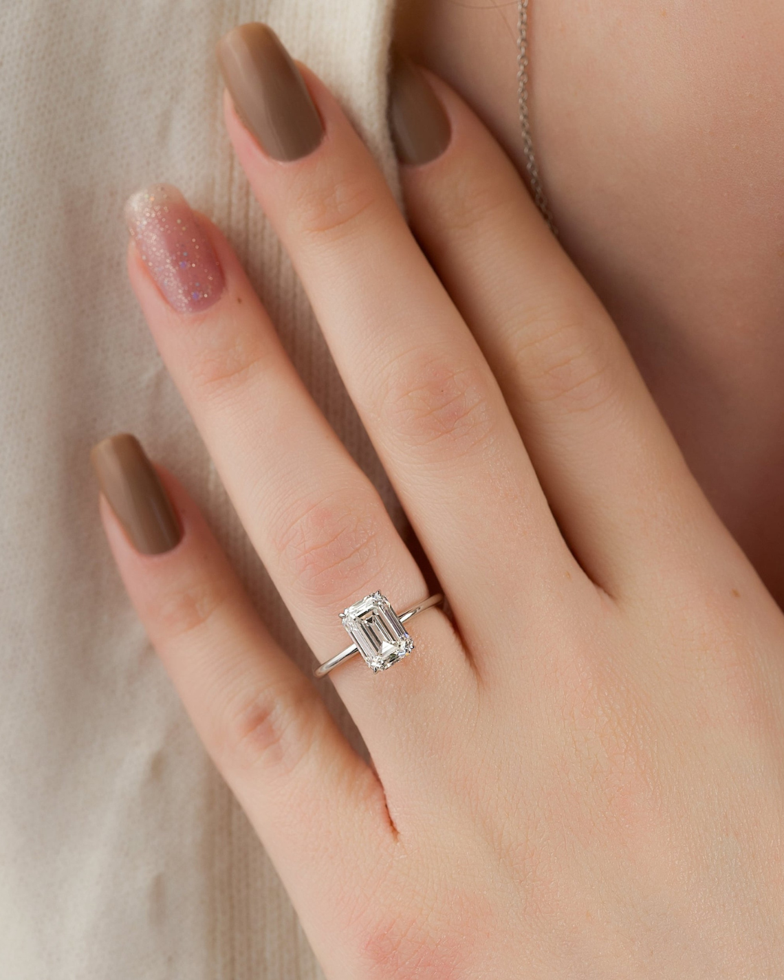 2.0 - 4.0 CT Emerald Cut Lab Grown Diamond Hidden Halo Engagement Ring