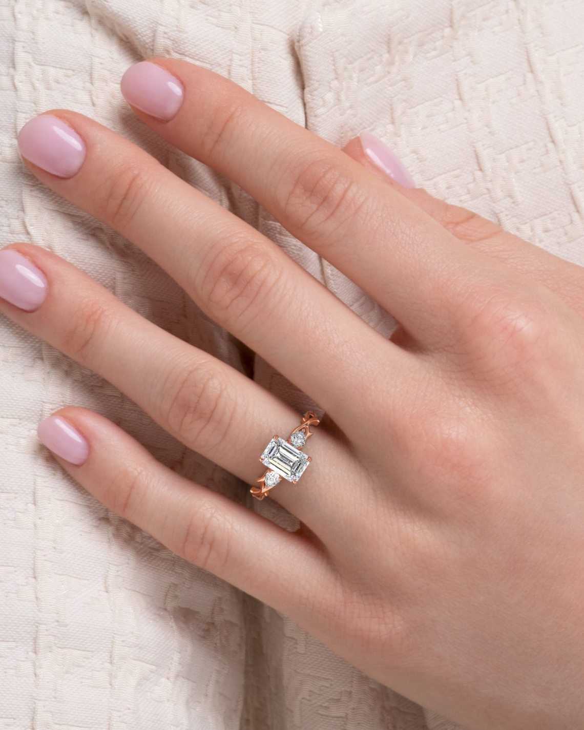 2.0 - 4.0 CT Emerald Cut  Lab Grown Diamond Three Stone Style Engagement Ring