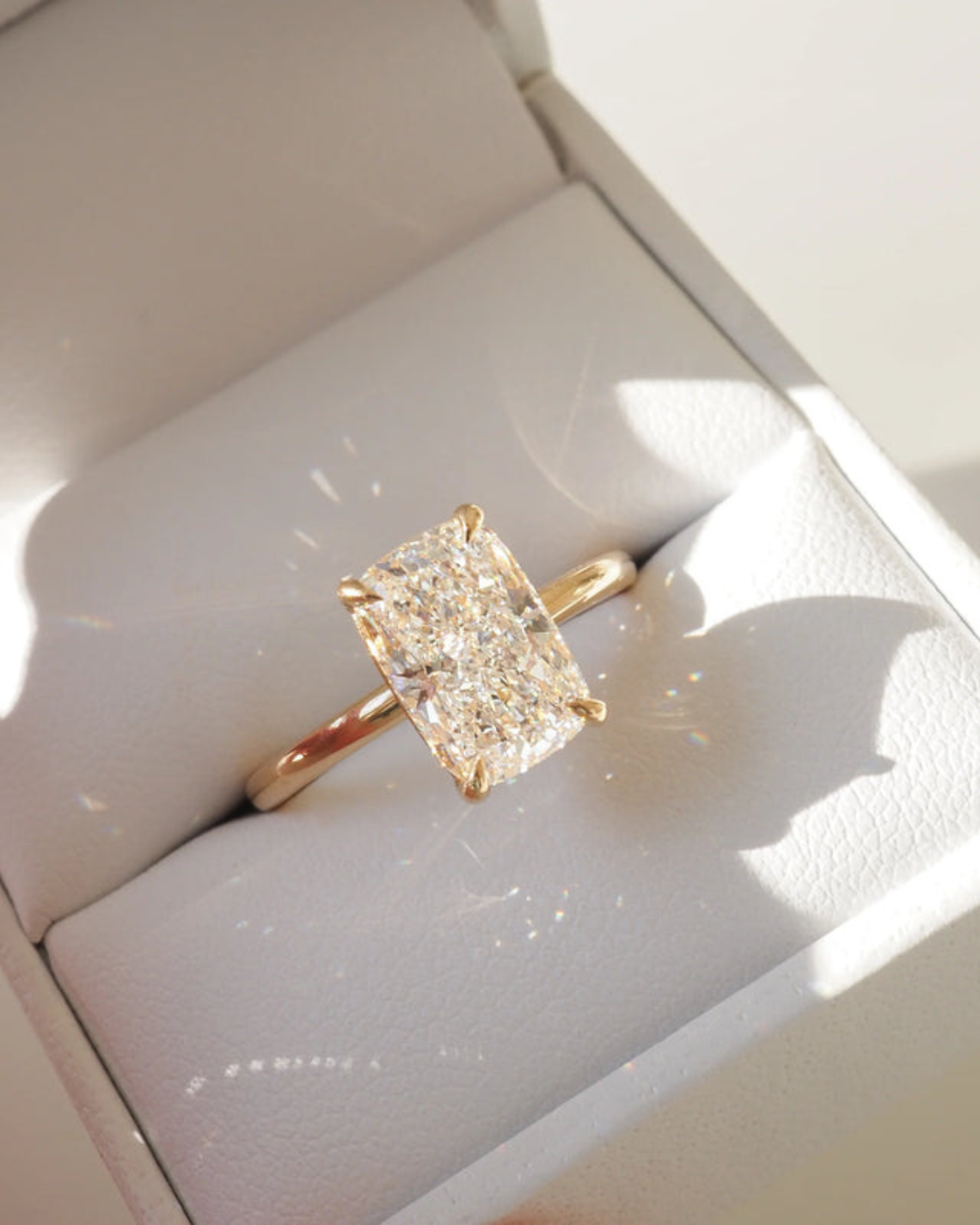 Cushion cut moissanite solitaire engagement ring in platinum setting, 1.50-2.50 CT