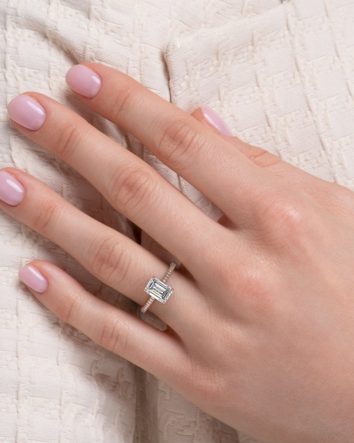 2.0 - 4.0 CT Emerald Cut  Lab Grown Diamond Hidden Halo & Pave Engagement Ring