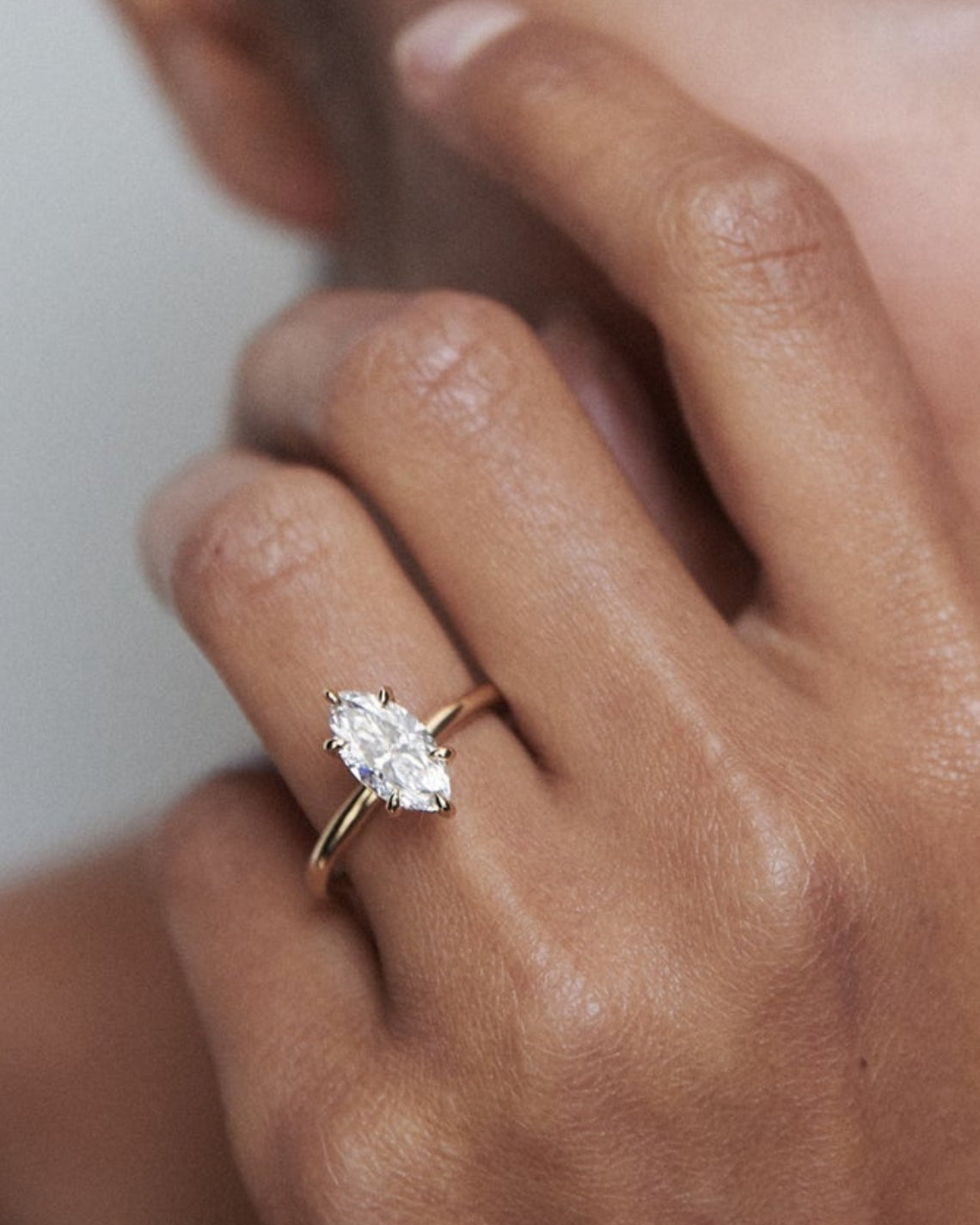 1.5–3.5 CT marquise cut lab grown diamond solitaire ring in gold, elegant elongated center stone with classic minimalist design