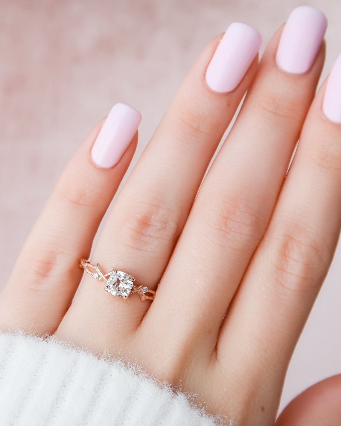 1.50 - 3.50 CT Cushion Cut Lab Grown Diamond twig Engagement Ring
