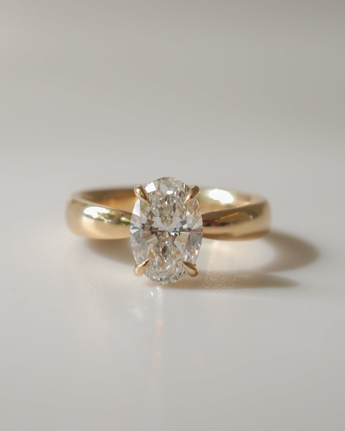 Oval cut moissanite solitaire engagement ring in platinum setting, 1.60-3.50 carats