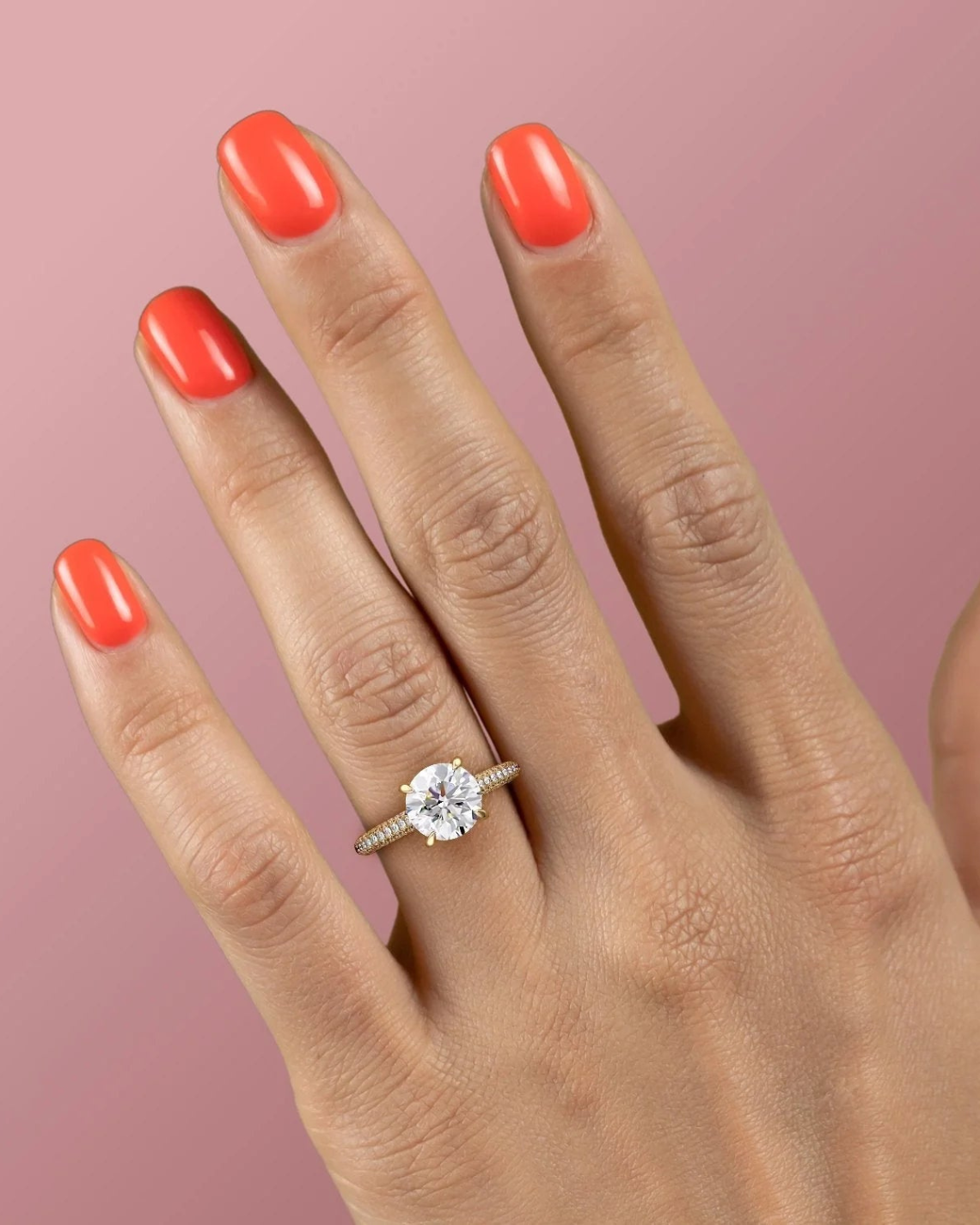 1.50 - 3.50  CT Round Cut Lab Grown Diamond Hidden Halo & Pave Engagement Ring