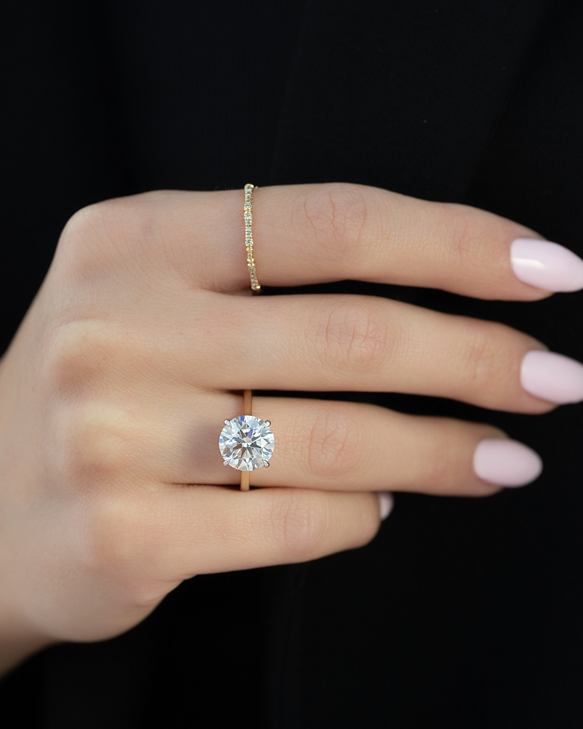 Round cut CVD diamond hidden halo engagement ring in white gold setting