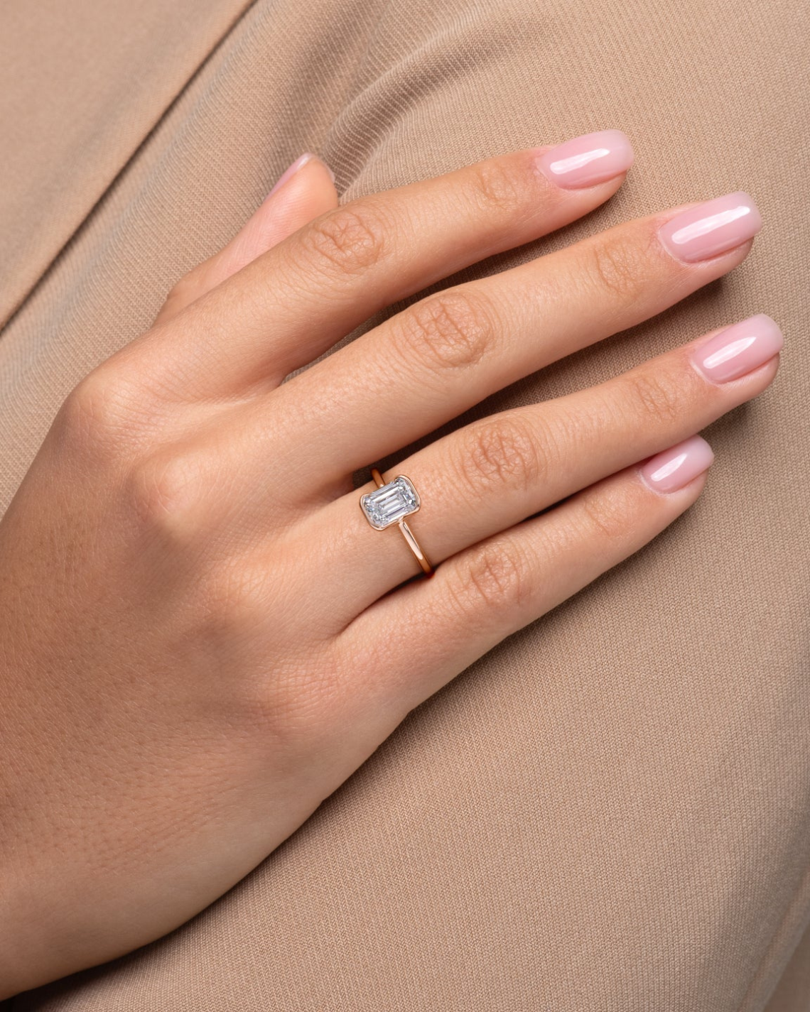 2.0 - 4.0 CT Emerald Cut Lab Grown Diamond Half Bezel Solitaire Engagement Ring