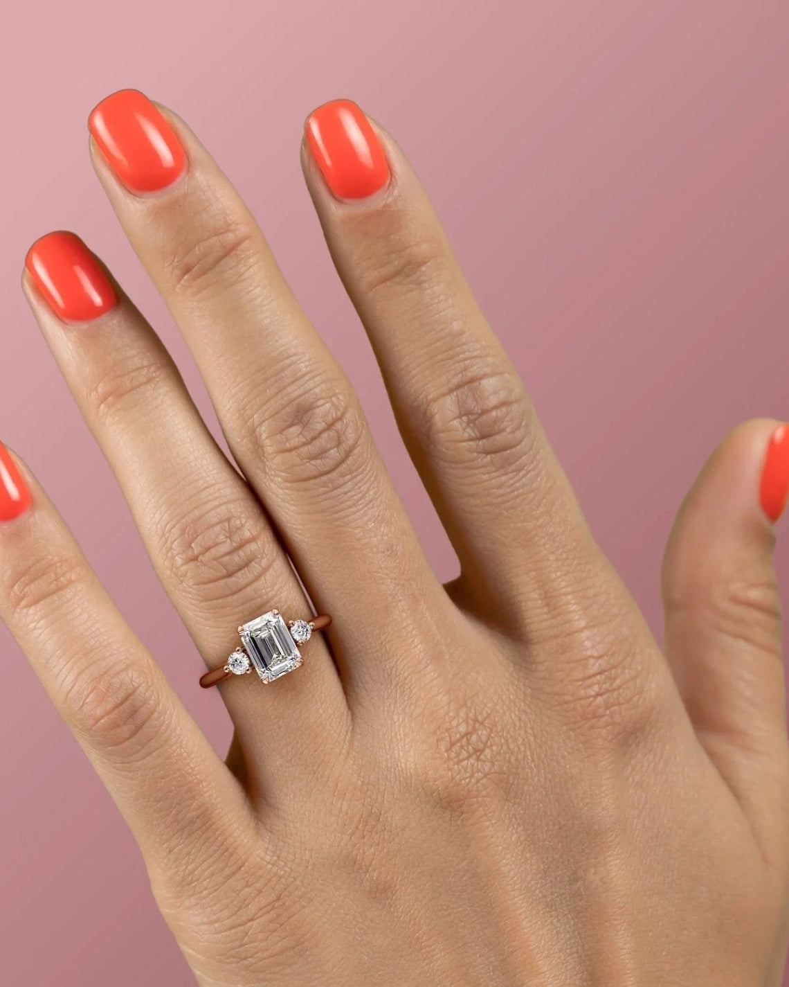 2.0 - 4.0 CT Emerald Cut  Lab Grown Diamond Three Stone Style Engagement Ring