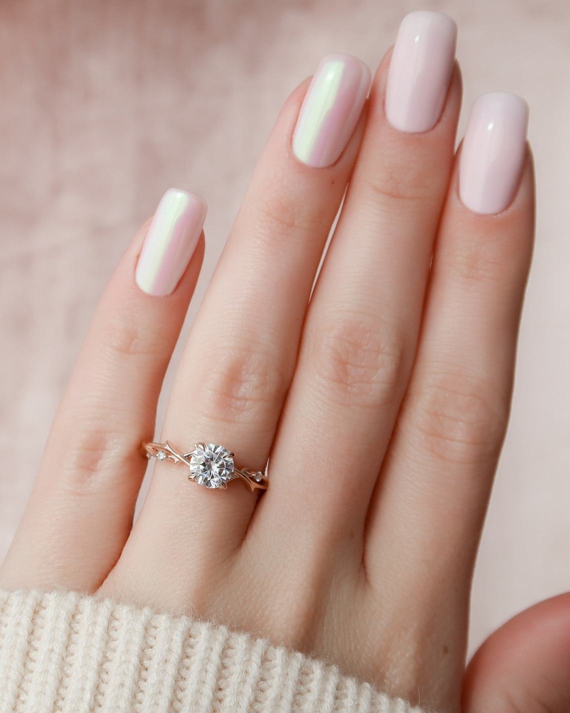 1.50 - 3.0 CT Round Cut Lab Grown Diamond Twig Setting Engagement Ring