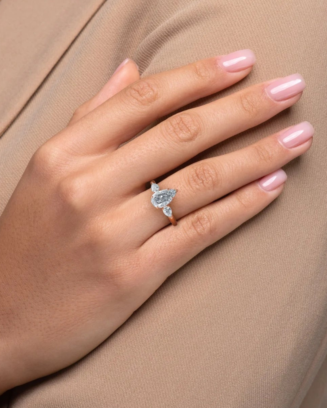 2.0 - 4.0 CT Pear Cut Lab Grown  Diamond Three Stone Style Engagement Ring
