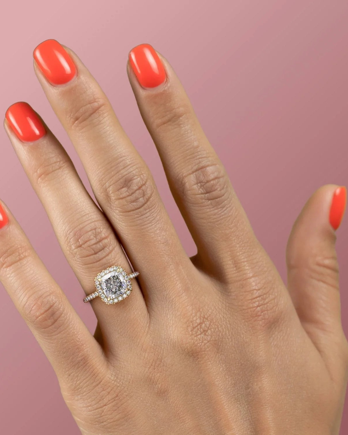2.0 - 4.0 CT Cushion Cut  Lab Grown Diamond Halo & Pave Setting Engagement Ring