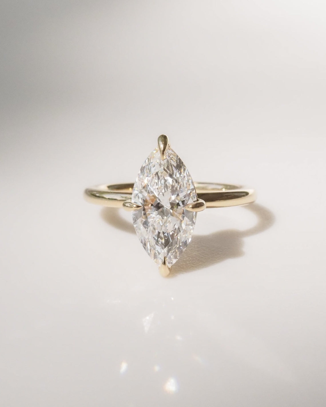 Marquise cut moissanite solitaire engagement ring in white gold setting, 2.0-4.0 carats